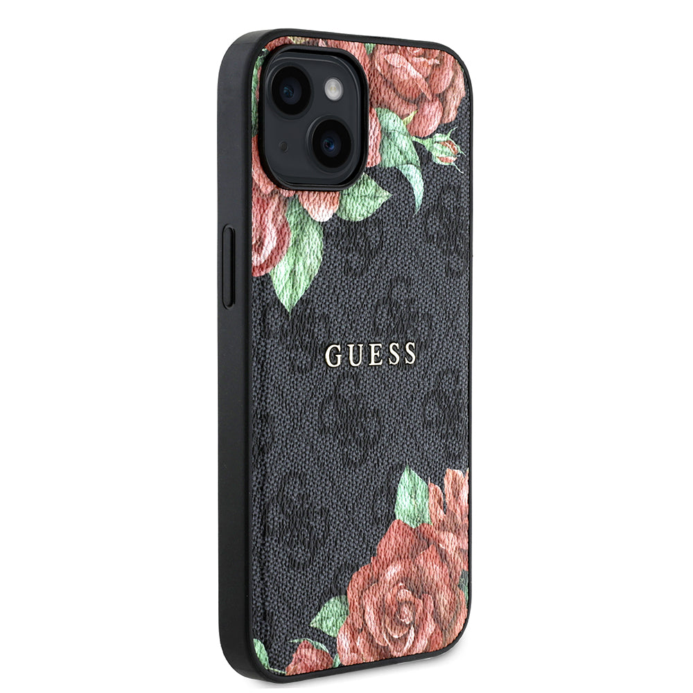 iPhone 14 Kılıf Guess Orjinal Lisanslı M-safe Şarj Özellikli Gül Baskılı 4G Desenli Yazı Logolu Kapak