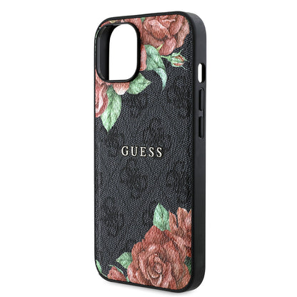 iPhone 14 Kılıf Guess Orjinal Lisanslı M-safe Şarj Özellikli Gül Baskılı 4G Desenli Yazı Logolu Kapak