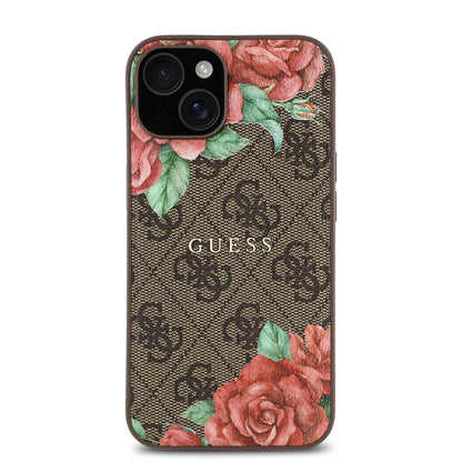 iPhone 14 Kılıf Guess Orjinal Lisanslı M-safe Şarj Özellikli Gül Baskılı 4G Desenli Yazı Logolu Kapak