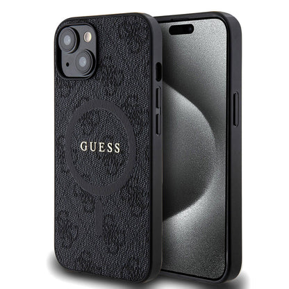 iPhone 14 Kılıf Guess Orjinal Lisanslı M-safe Şarj Özellikli PU Halkalı 4G Desenli Yazı Logolu Kapak