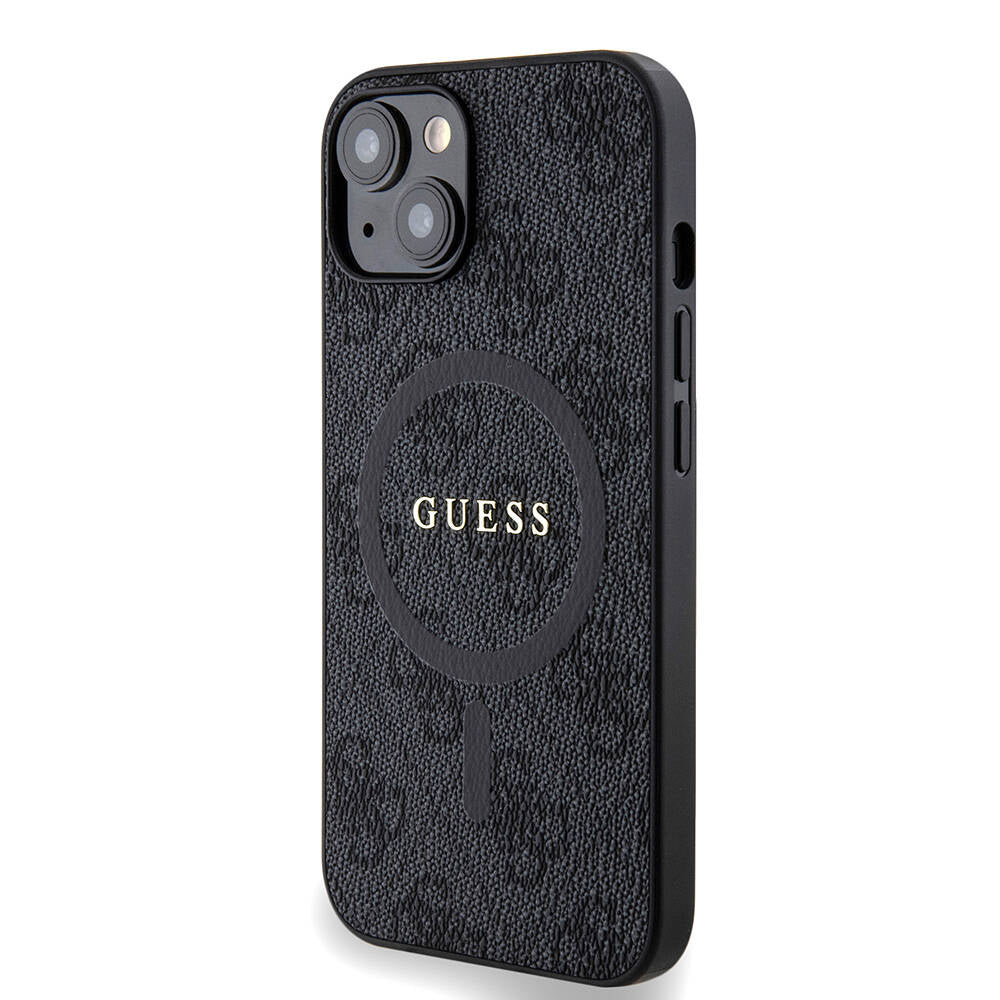 iPhone 14 Kılıf Guess Orjinal Lisanslı M-safe Şarj Özellikli PU Halkalı 4G Desenli Yazı Logolu Kapak