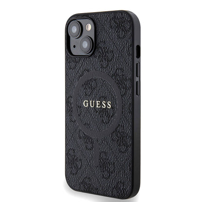 iPhone 14 Kılıf Guess Orjinal Lisanslı M-safe Şarj Özellikli PU Halkalı 4G Desenli Yazı Logolu Kapak