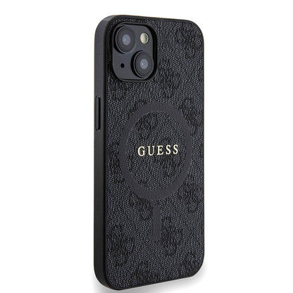 iPhone 14 Kılıf Guess Orjinal Lisanslı M-safe Şarj Özellikli PU Halkalı 4G Desenli Yazı Logolu Kapak