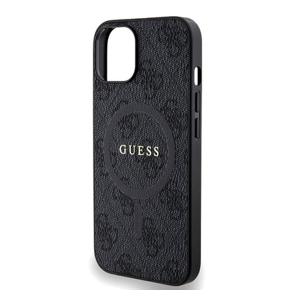 iPhone 14 Kılıf Guess Orjinal Lisanslı M-safe Şarj Özellikli PU Halkalı 4G Desenli Yazı Logolu Kapak