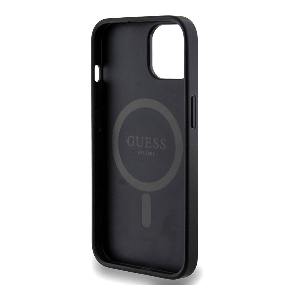 iPhone 14 Kılıf Guess Orjinal Lisanslı M-safe Şarj Özellikli PU Halkalı 4G Desenli Yazı Logolu Kapak