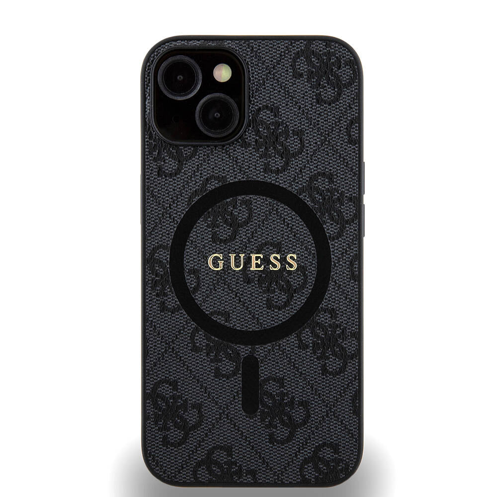 iPhone 14 Kılıf Guess Orjinal Lisanslı M-safe Şarj Özellikli PU Halkalı 4G Desenli Yazı Logolu Kapak