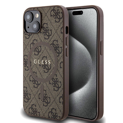 iPhone 14 Kılıf Guess Orjinal Lisanslı M-safe Şarj Özellikli PU Halkalı 4G Desenli Yazı Logolu Kapak