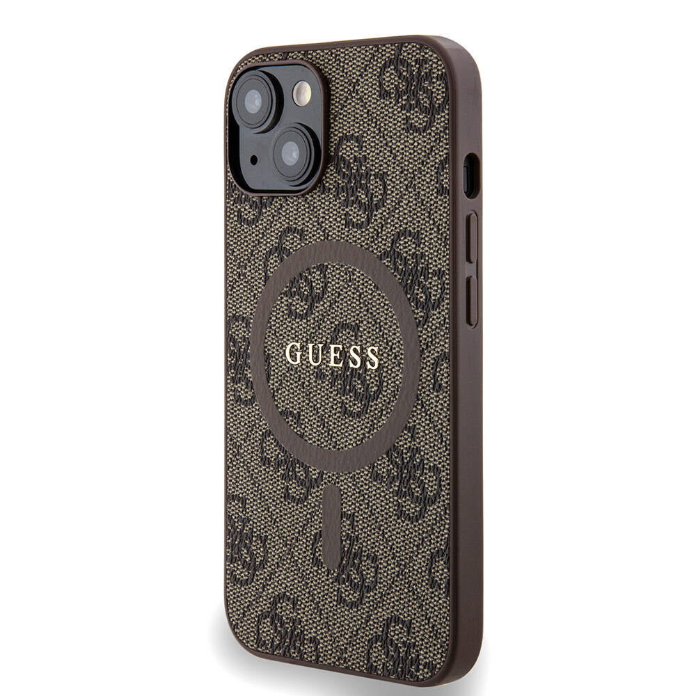 iPhone 14 Kılıf Guess Orjinal Lisanslı M-safe Şarj Özellikli PU Halkalı 4G Desenli Yazı Logolu Kapak