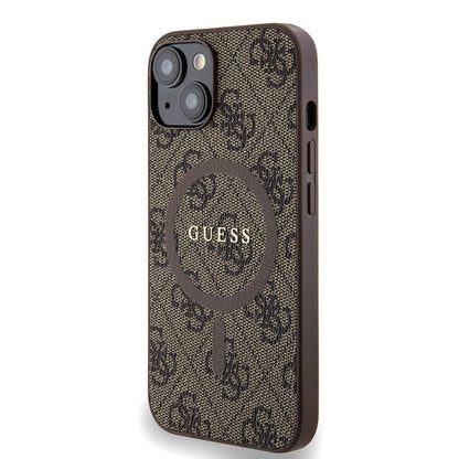 iPhone 14 Kılıf Guess Orjinal Lisanslı M-safe Şarj Özellikli PU Halkalı 4G Desenli Yazı Logolu Kapak