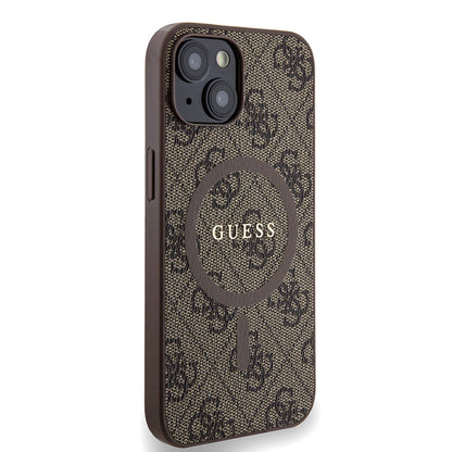 iPhone 14 Kılıf Guess Orjinal Lisanslı M-safe Şarj Özellikli PU Halkalı 4G Desenli Yazı Logolu Kapak
