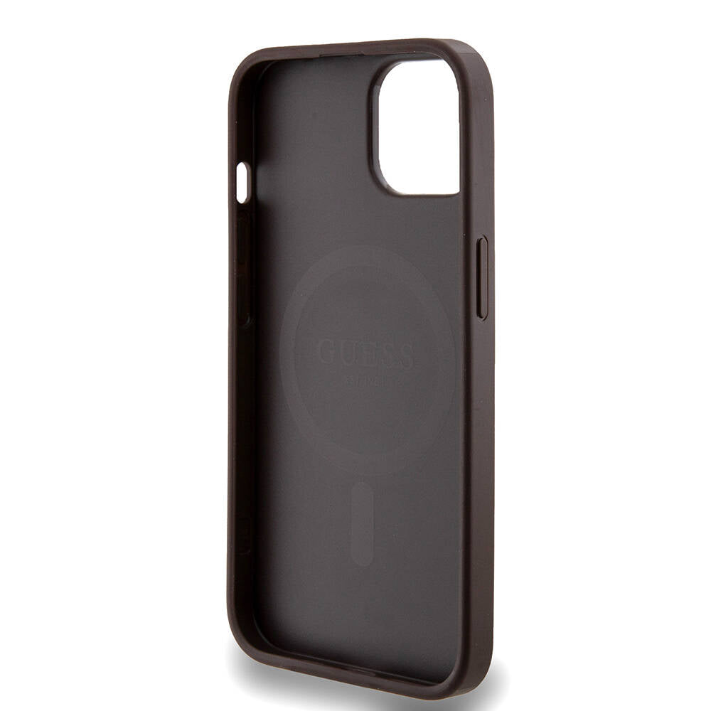 iPhone 14 Kılıf Guess Orjinal Lisanslı M-safe Şarj Özellikli PU Halkalı 4G Desenli Yazı Logolu Kapak