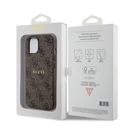 iPhone 14 Kılıf Guess Orjinal Lisanslı M-safe Şarj Özellikli PU Halkalı 4G Desenli Yazı Logolu Kapak
