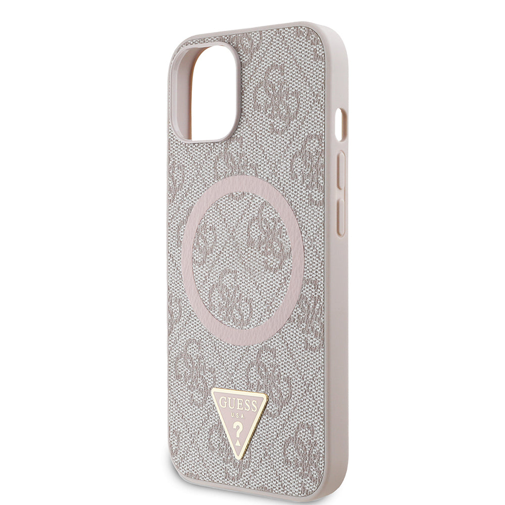 iPhone 14 Kılıf Guess Orjinal Lisanslı M-safe Şarj Özellikli PU Üçgen Logo 4G Desenli Kapak