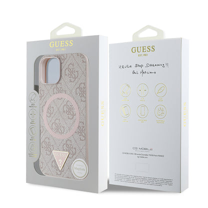iPhone 14 Kılıf Guess Orjinal Lisanslı M-safe Şarj Özellikli PU Üçgen Logo 4G Desenli Kapak