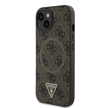 iPhone 14 Kılıf Guess Orjinal Lisanslı M-safe Şarj Özellikli PU Üçgen Logo 4G Desenli Kapak