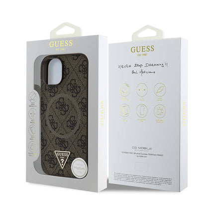 iPhone 14 Kılıf Guess Orjinal Lisanslı M-safe Şarj Özellikli PU Üçgen Logo 4G Desenli Kapak
