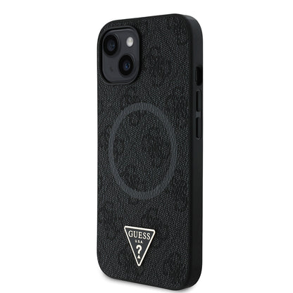 iPhone 14 Kılıf Guess Orjinal Lisanslı M-safe Şarj Özellikli PU Üçgen Logo 4G Desenli Kapak