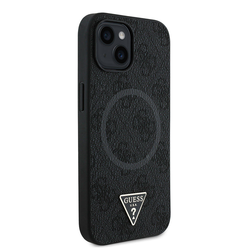 iPhone 14 Kılıf Guess Orjinal Lisanslı M-safe Şarj Özellikli PU Üçgen Logo 4G Desenli Kapak