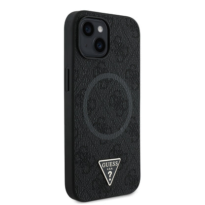 iPhone 14 Kılıf Guess Orjinal Lisanslı M-safe Şarj Özellikli PU Üçgen Logo 4G Desenli Kapak