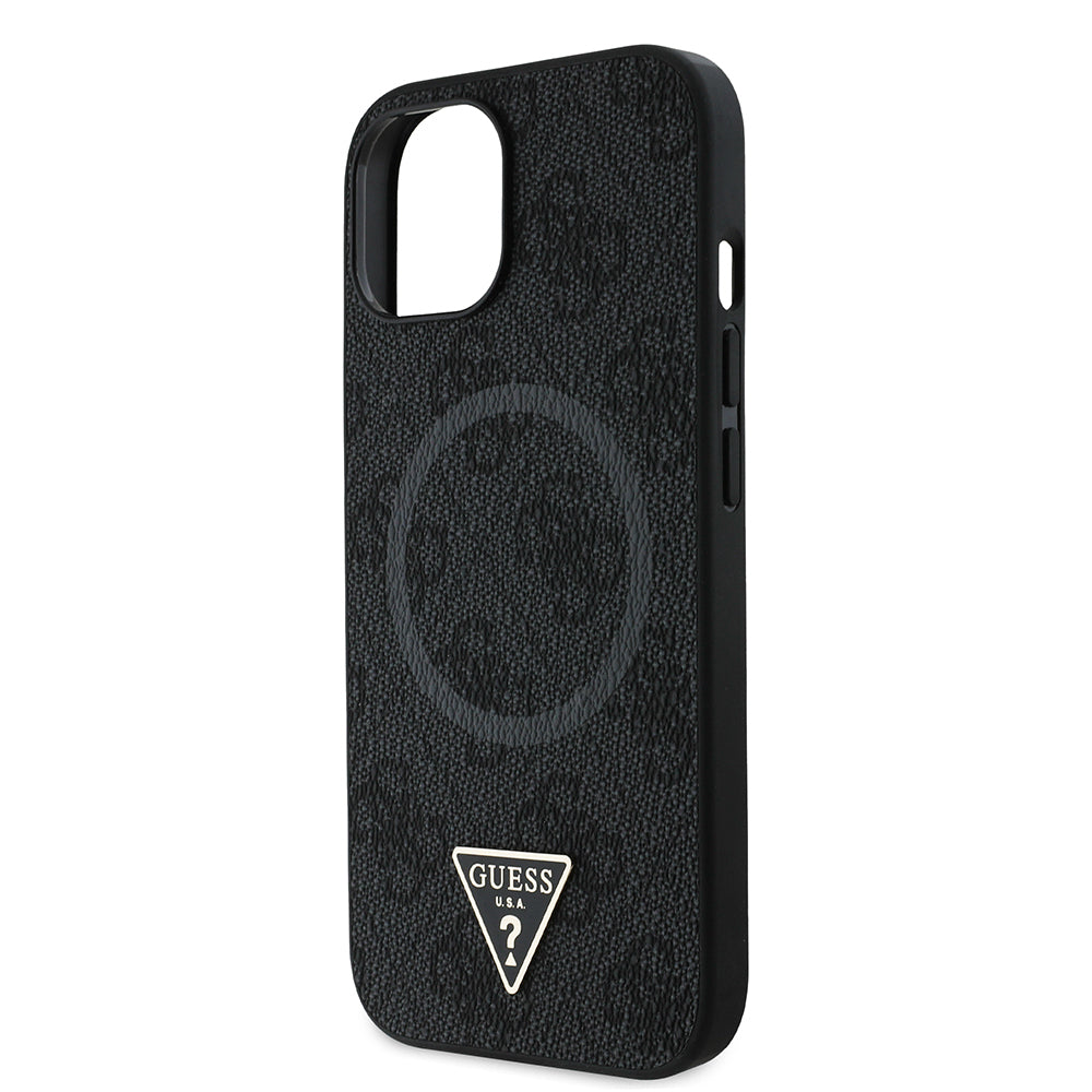 iPhone 14 Kılıf Guess Orjinal Lisanslı M-safe Şarj Özellikli PU Üçgen Logo 4G Desenli Kapak