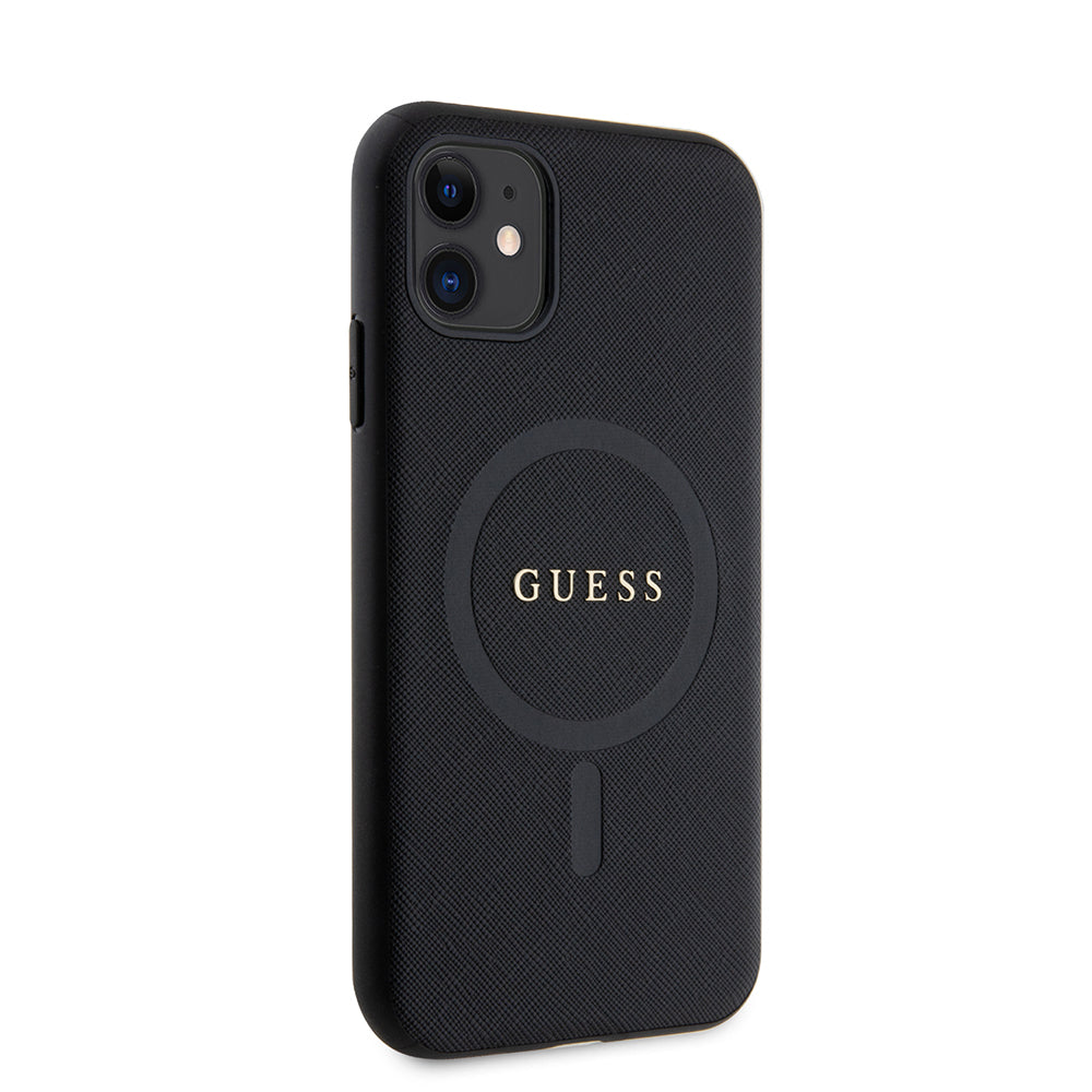 iPhone 14 Kılıf Guess Orjinal Lisanslı M-safe Şarj Özellikli Yazı Logolu Saffiano Classic Kapak