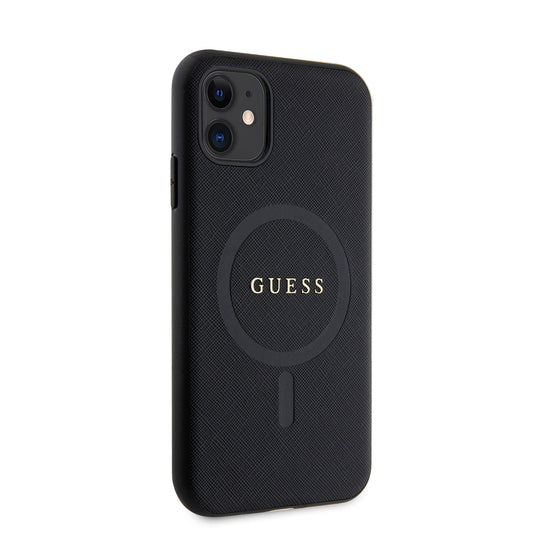 iPhone 14 Kılıf Guess Orjinal Lisanslı M-safe Şarj Özellikli Yazı Logolu Saffiano Classic Kapak