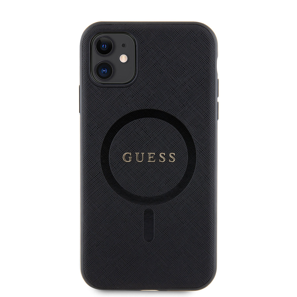 iPhone 14 Kılıf Guess Orjinal Lisanslı M-safe Şarj Özellikli Yazı Logolu Saffiano Classic Kapak