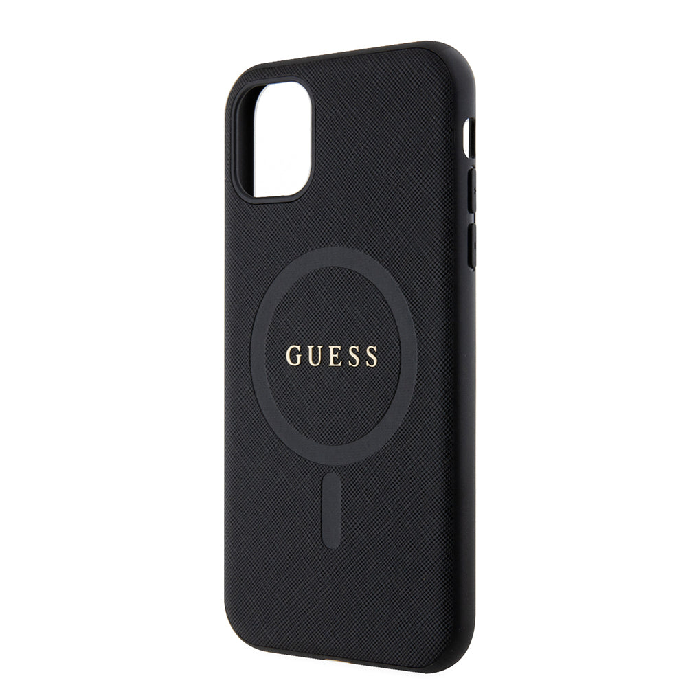 iPhone 14 Kılıf Guess Orjinal Lisanslı M-safe Şarj Özellikli Yazı Logolu Saffiano Classic Kapak