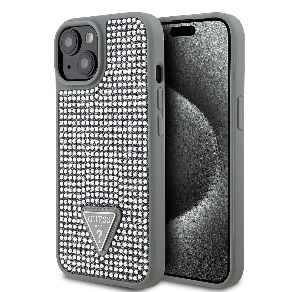 iPhone 14 Kılıf Guess Orjinal Lisanslı Taşlı Arka Yüzey Üçgen Logolu Kapak