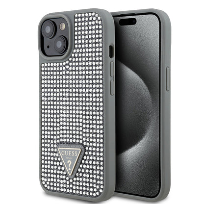 iPhone 14 Kılıf Guess Orjinal Lisanslı Taşlı Arka Yüzey Üçgen Logolu Kapak