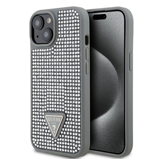iPhone 14 Kılıf Guess Orjinal Lisanslı Taşlı Arka Yüzey Üçgen Logolu Kapak
