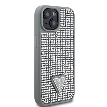iPhone 14 Kılıf Guess Orjinal Lisanslı Taşlı Arka Yüzey Üçgen Logolu Kapak