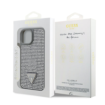 iPhone 14 Kılıf Guess Orjinal Lisanslı Taşlı Arka Yüzey Üçgen Logolu Kapak