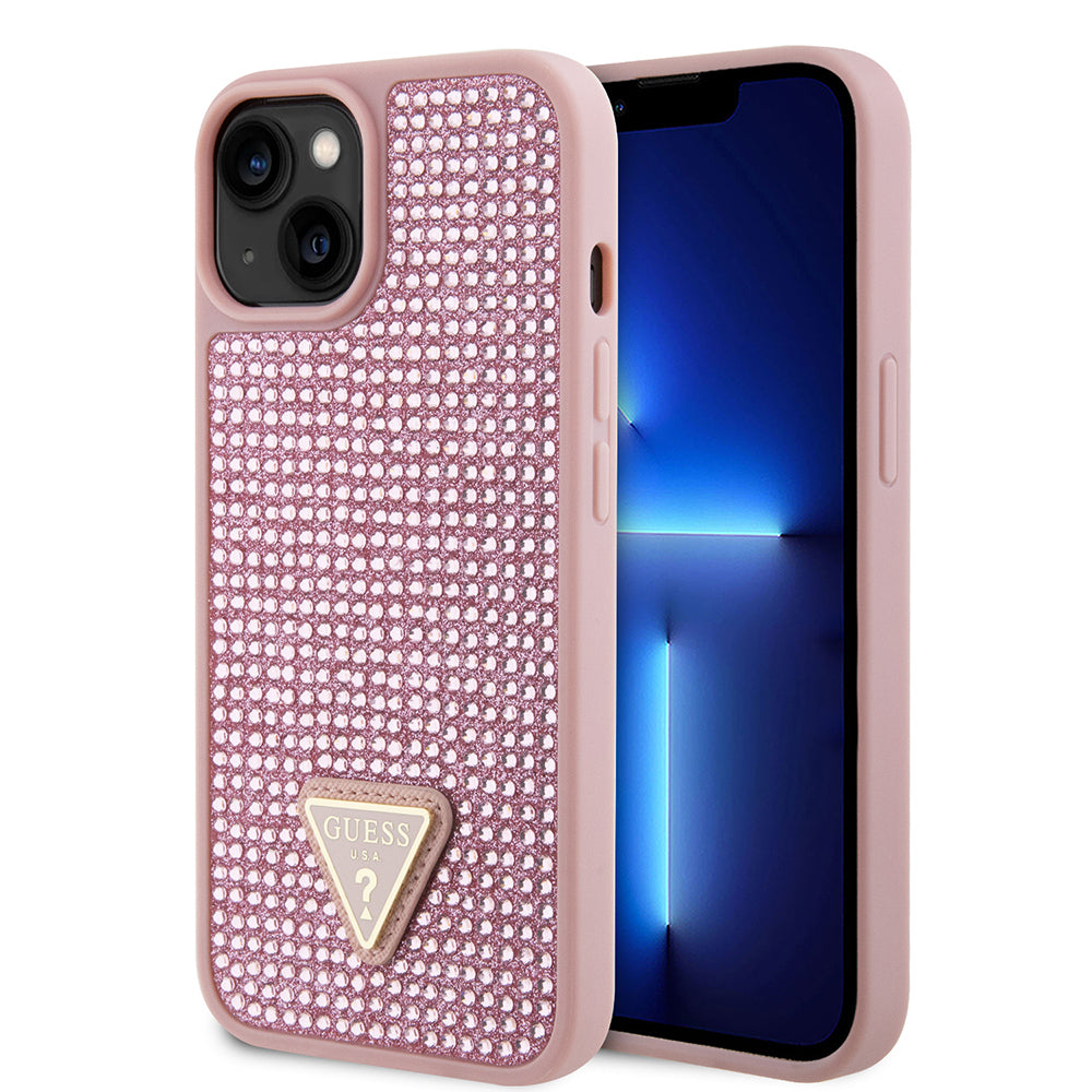 iPhone 14 Kılıf Guess Orjinal Lisanslı Taşlı Arka Yüzey Üçgen Logolu Kapak