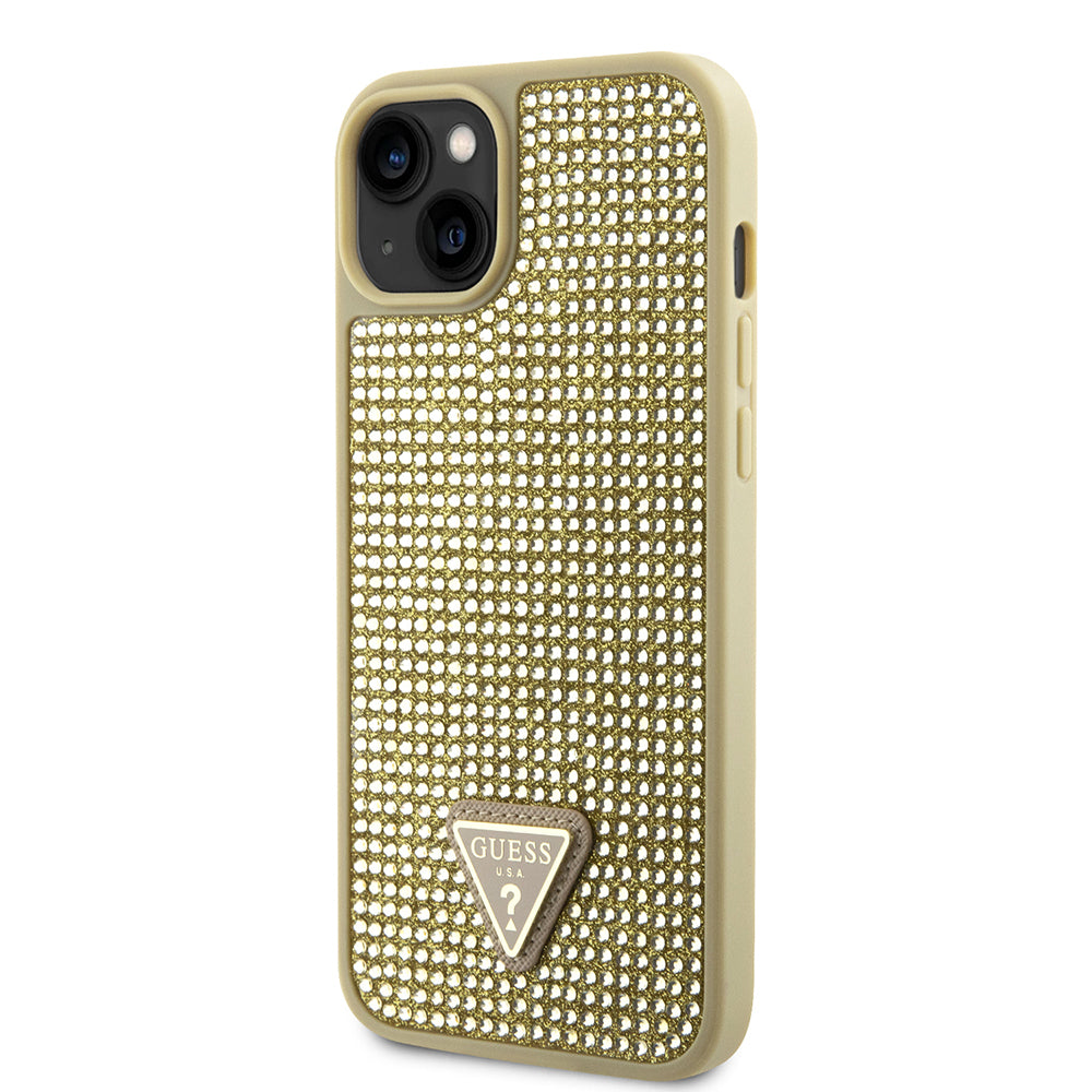 iPhone 14 Kılıf Guess Orjinal Lisanslı Taşlı Arka Yüzey Üçgen Logolu Kapak