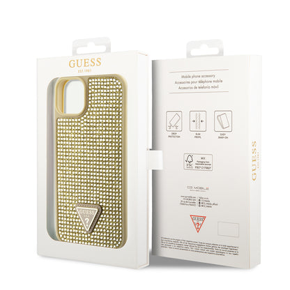 iPhone 14 Kılıf Guess Orjinal Lisanslı Taşlı Arka Yüzey Üçgen Logolu Kapak