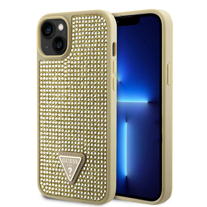 iPhone 14 Kılıf Guess Orjinal Lisanslı Taşlı Arka Yüzey Üçgen Logolu Kapak