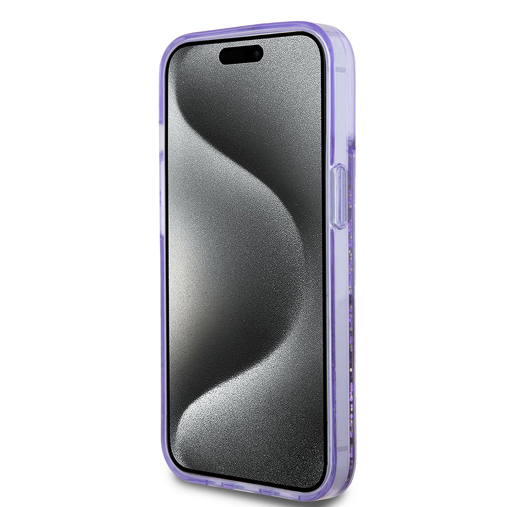 iPhone 14 Kılıf Guess Orjinal Lisanslı Transparan Sıvılı Simli Altın Çizgili Kapak