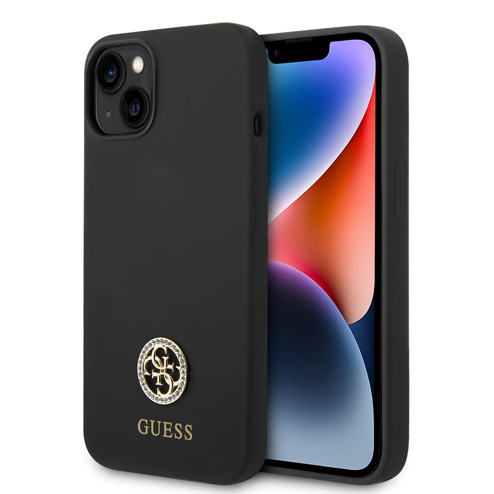 iPhone 14 Kılıf Guess Orjinal Lisanslı Yazı ve Taşlı 4G Logolu Silikon Kapak
