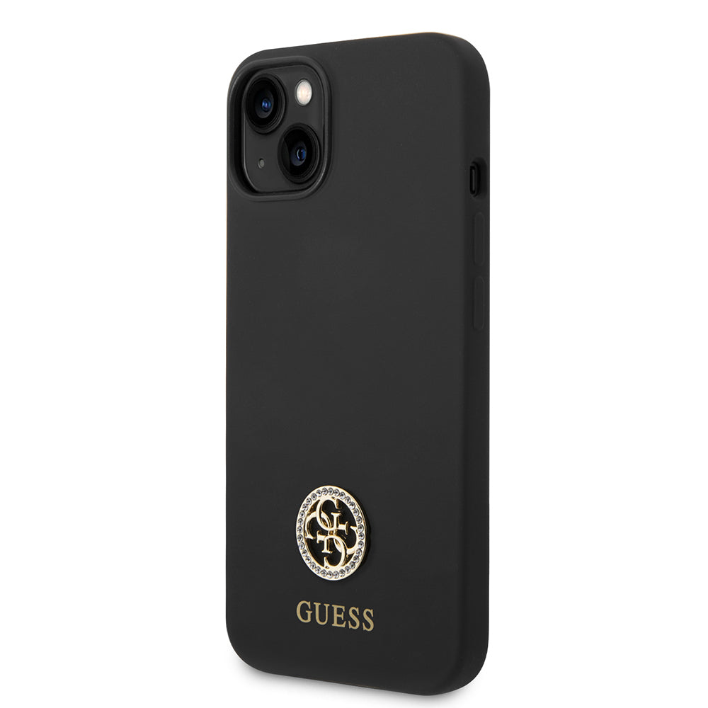 iPhone 14 Kılıf Guess Orjinal Lisanslı Yazı ve Taşlı 4G Logolu Silikon Kapak