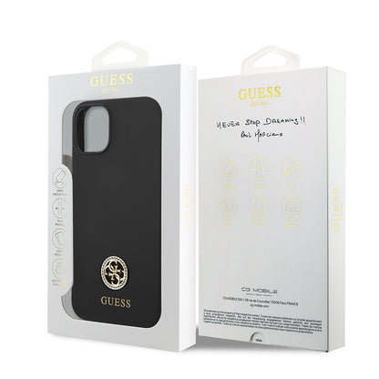iPhone 14 Kılıf Guess Orjinal Lisanslı Yazı ve Taşlı 4G Logolu Silikon Kapak