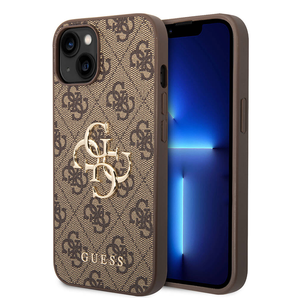 iPhone 14 Kılıf Guess PU Deri Büyük Metal Logo Dizaynlı Kapak