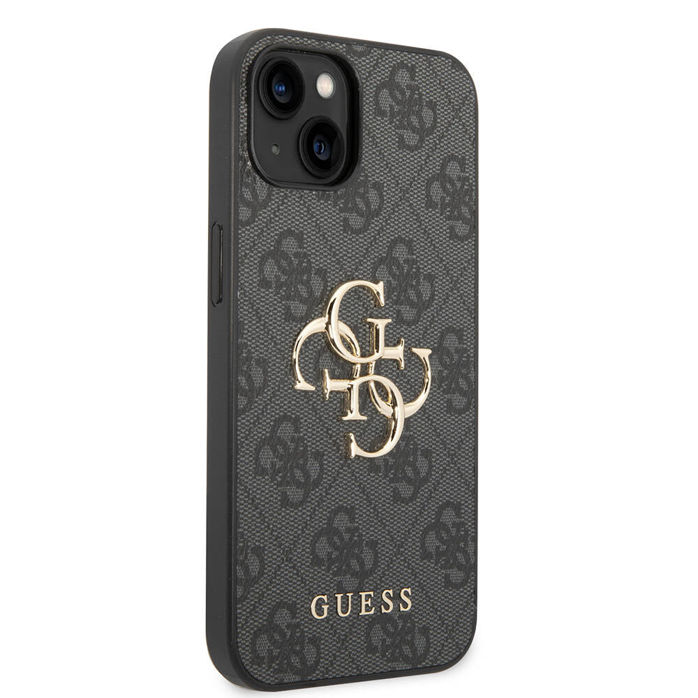 iPhone 14 Kılıf Guess PU Deri Büyük Metal Logo Dizaynlı Kapak