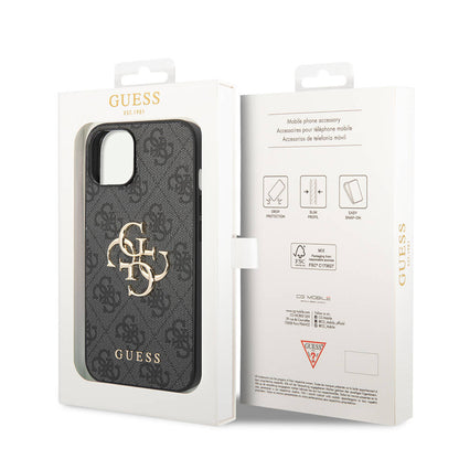 iPhone 14 Kılıf Guess PU Deri Büyük Metal Logo Dizaynlı Kapak