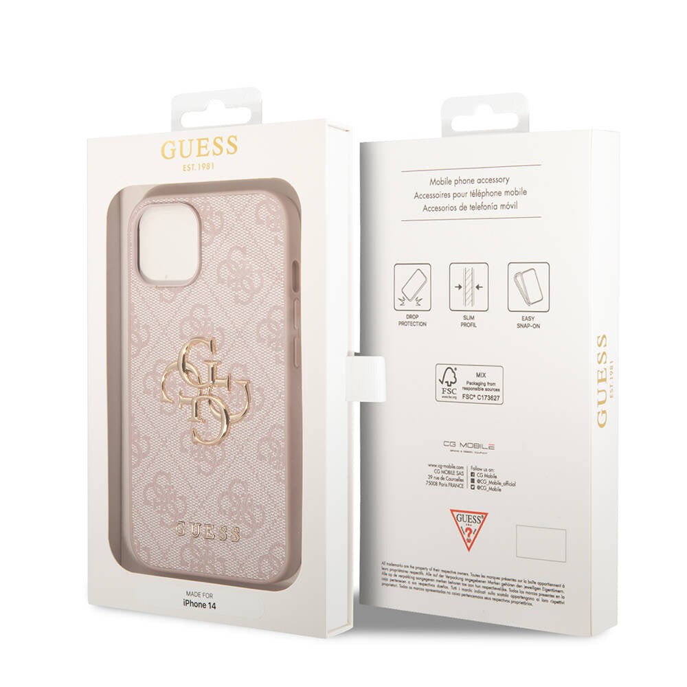 iPhone 14 Kılıf Guess PU Deri Büyük Metal Logo Dizaynlı Kapak