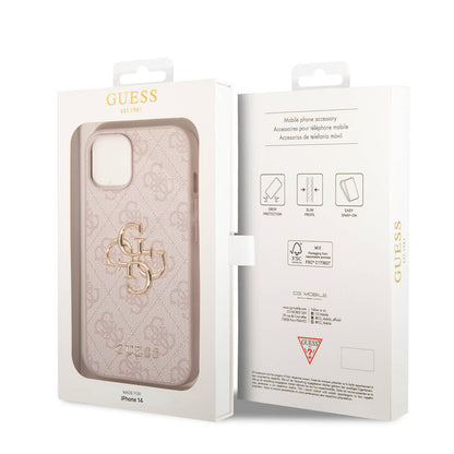 iPhone 14 Kılıf Guess PU Deri Büyük Metal Logo Dizaynlı Kapak