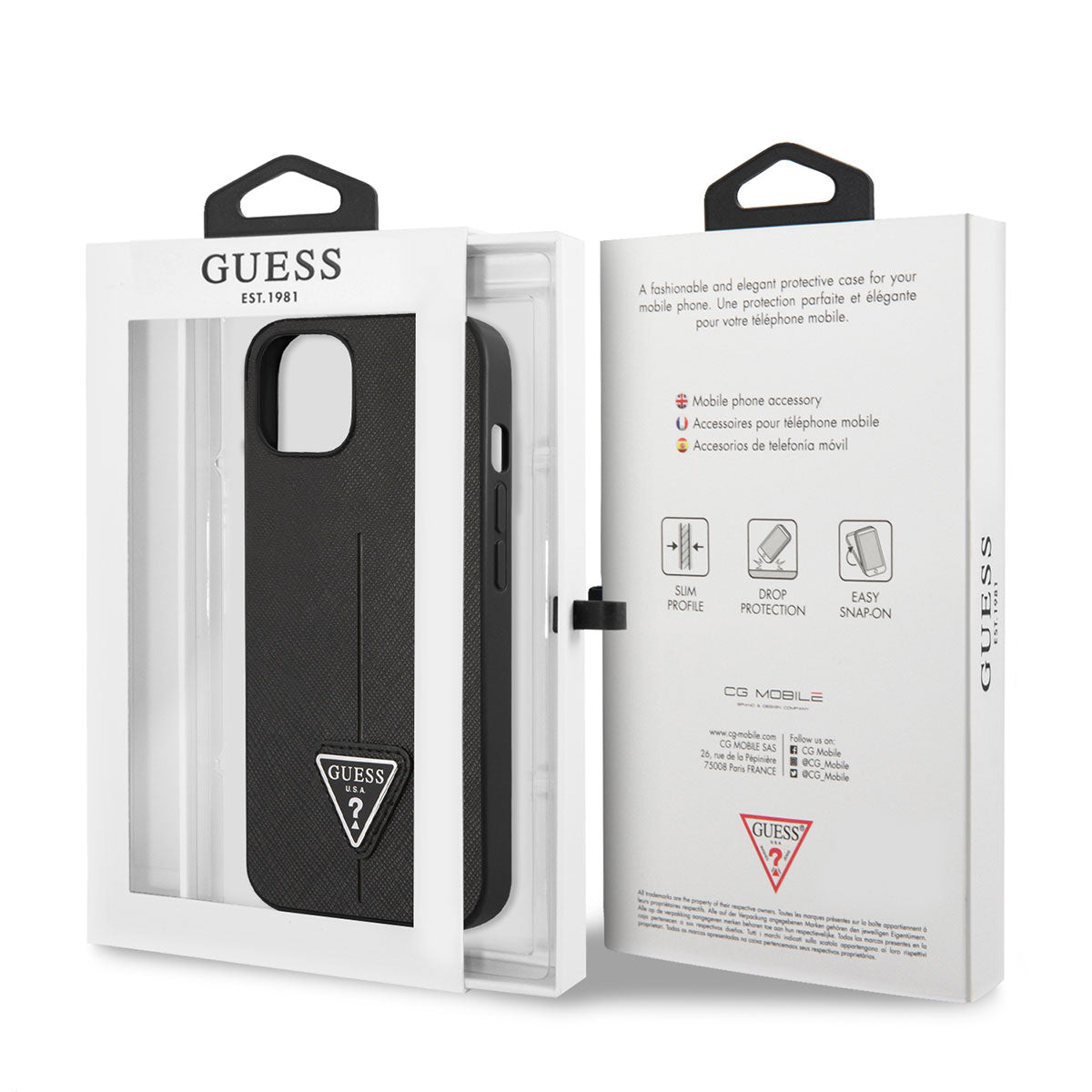 iPhone 14 Kılıf GUESS PU Safran Deri Üçgen Logo Dizayn Kapak