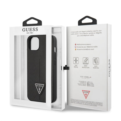 iPhone 14 Kılıf GUESS PU Safran Deri Üçgen Logo Dizayn Kapak