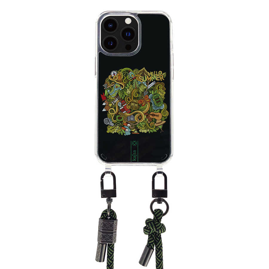 iPhone 14 Kılıf Kajsa Missy And Match Şeffaf Desenli İp Askılı Kapak
