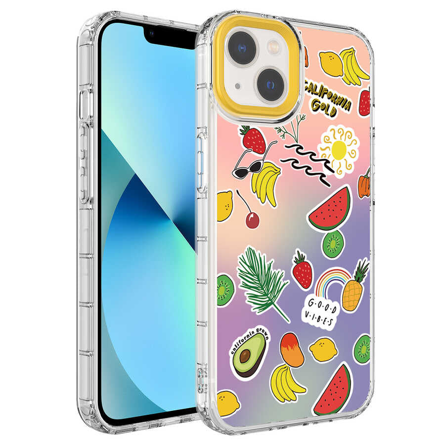 Apple iPhone 14 Kılıf Kamera Korumalı Renkli Desenli Sert Silikon Zore Korn Kapak